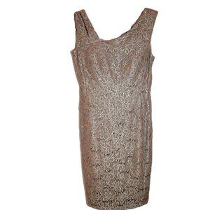 Jax Sequined Lace Illusion Cocktail Dress Champaigne Size 8